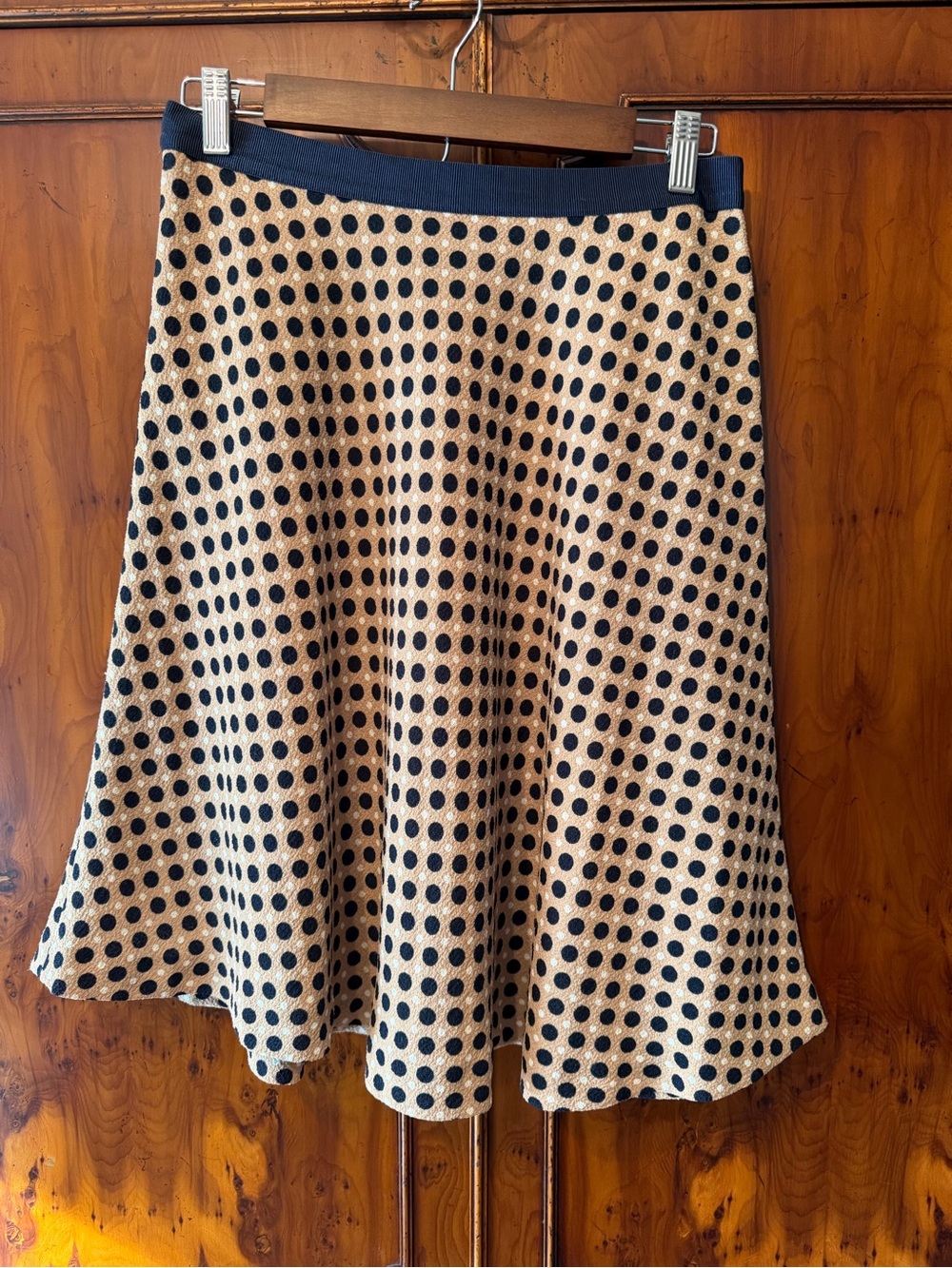 Ann Taylor Beige and Black Polka Dot A-Line Skirt